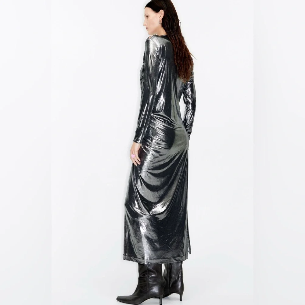 BIMBA Y LOLA
LONG METALLIC SILVER DRESS SIZE XS - Picture 2 of 6